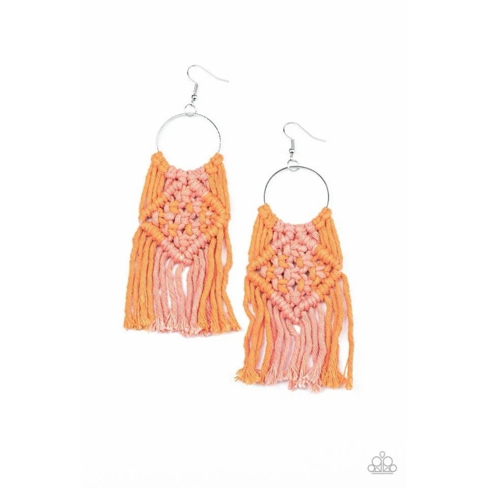 Macrame Fringe Earrings Womens OS Orange Boho Festival Tassel Woven
